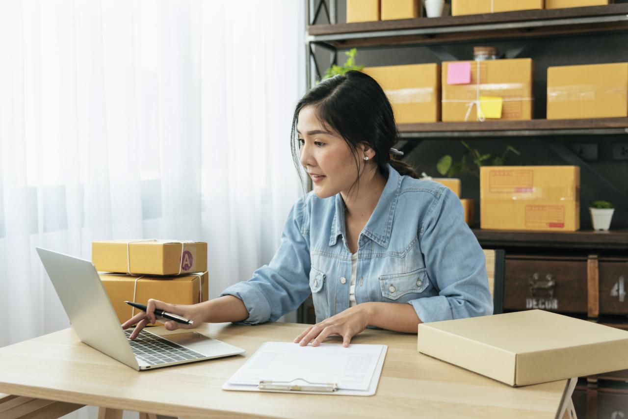 Woman looking at computer