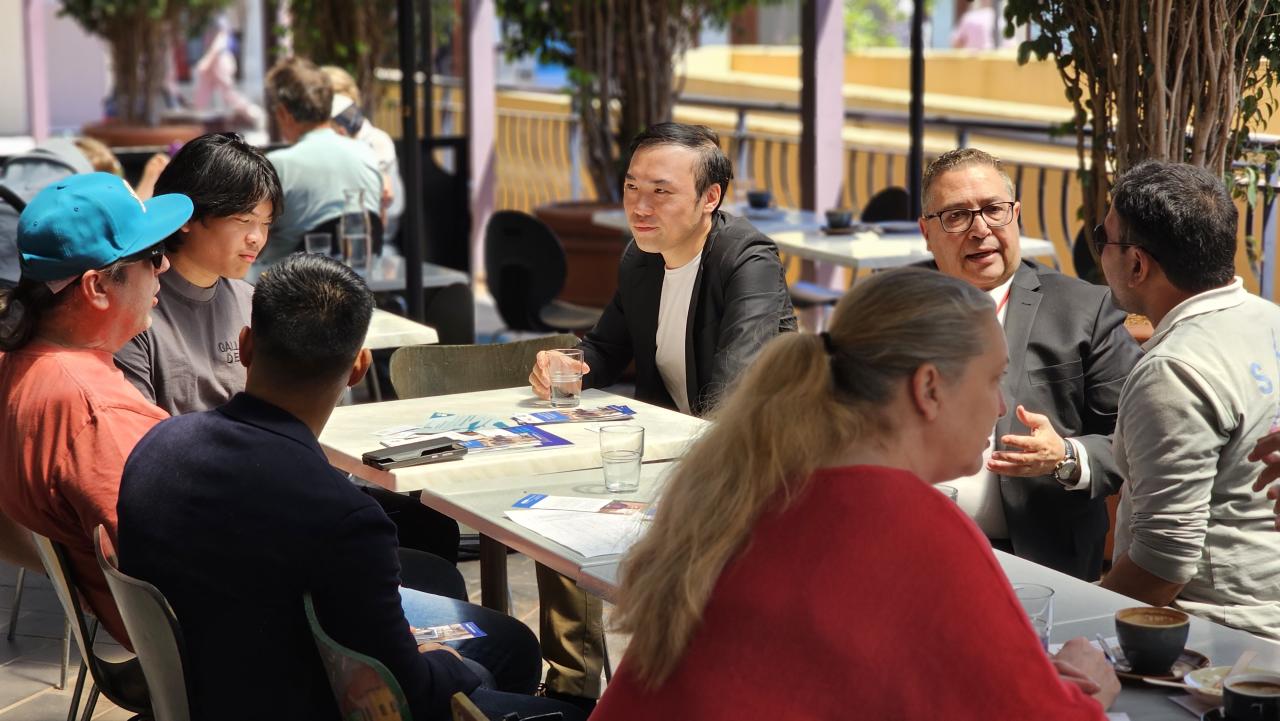 People talking at table